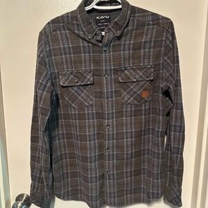 KAVU Men's Plaid Shirt - Brown and Gray